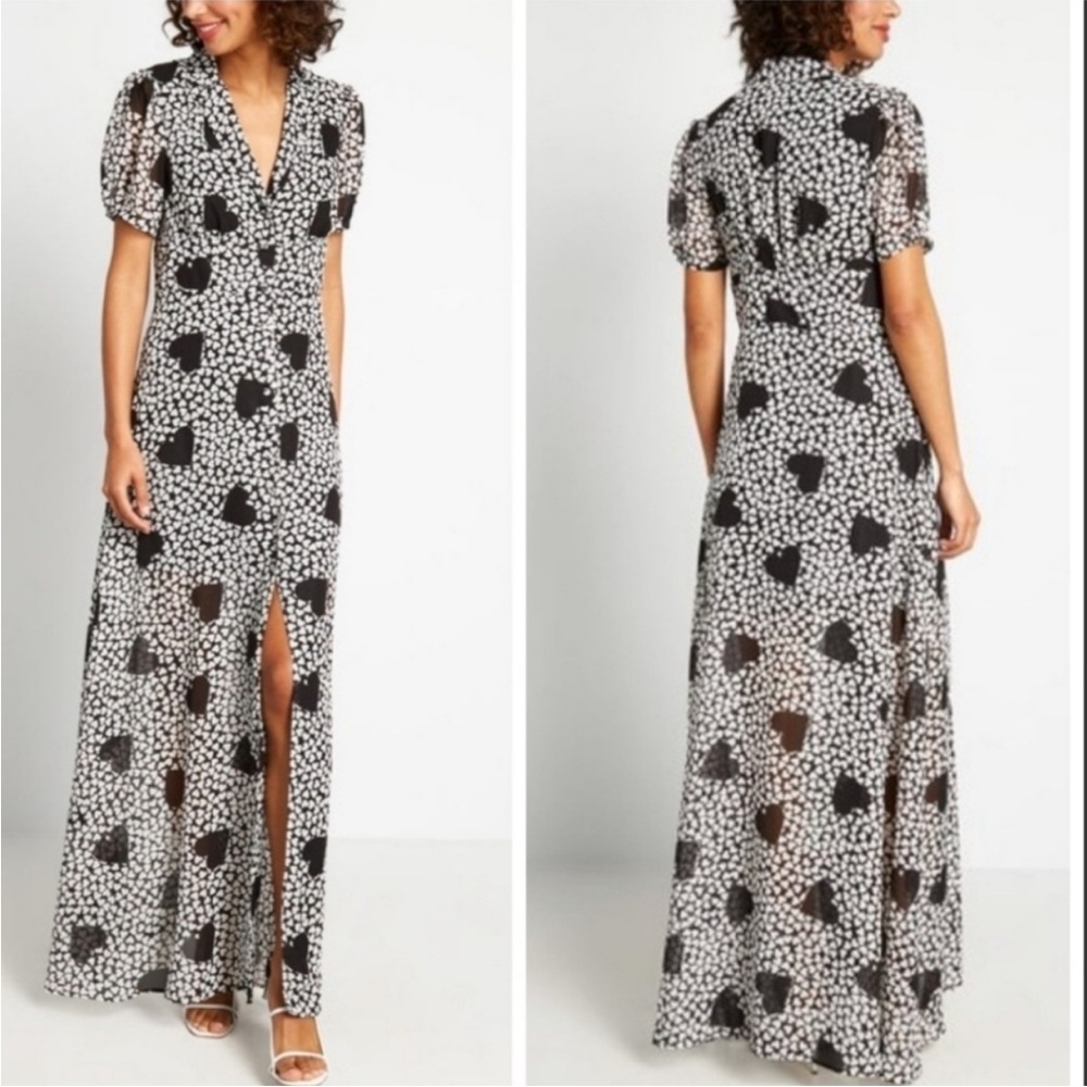 Betsey Johnson black and white heart print maxi dress women’s size L